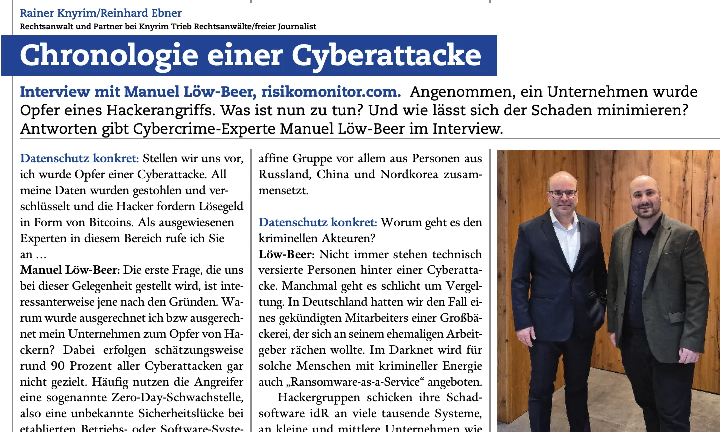 Chronologie einer Cyberattacke — Interview in der DAKO (Manz Verlag)